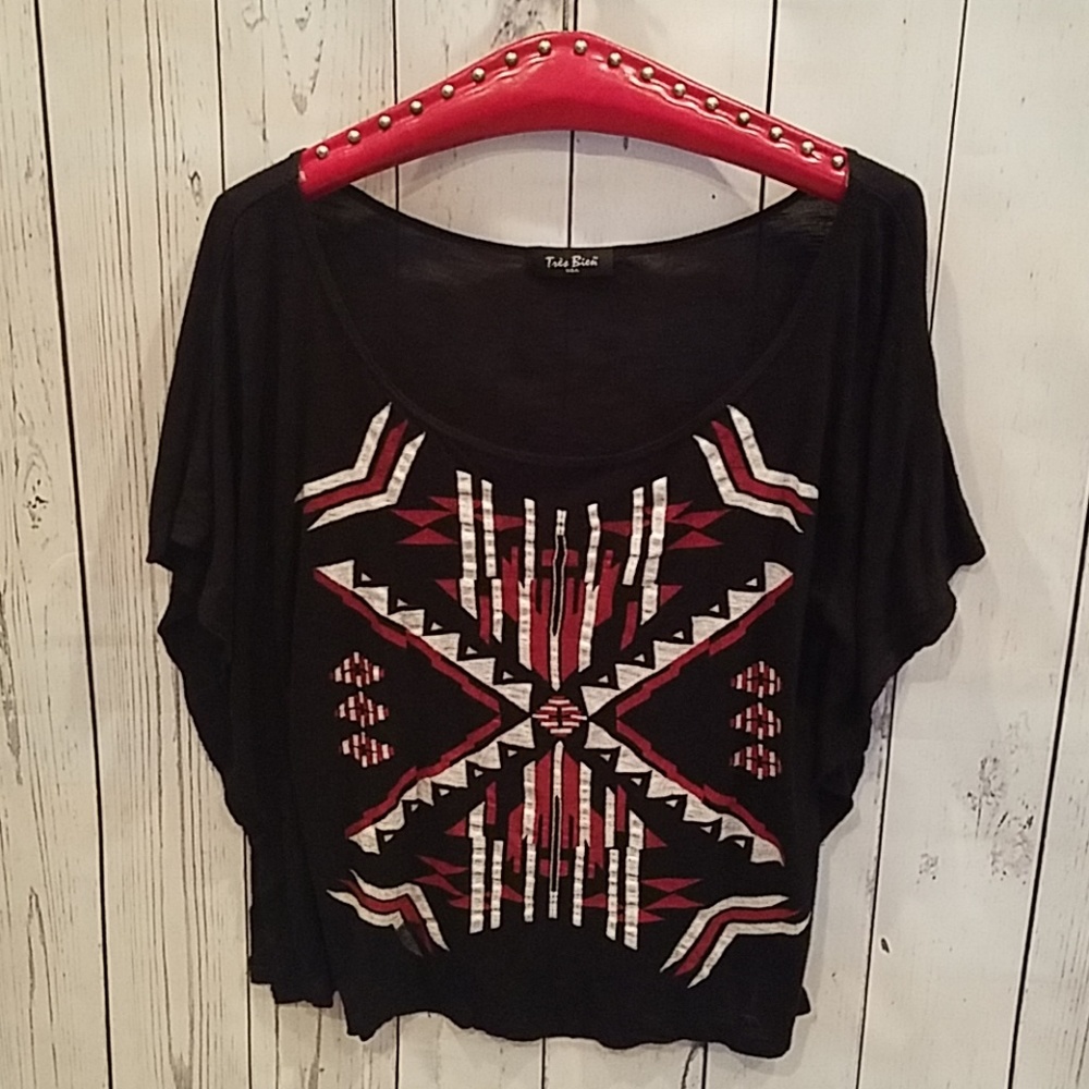 Tres Bien U.S.A Black/Red Bell Sleeve "Aztec" Tee!